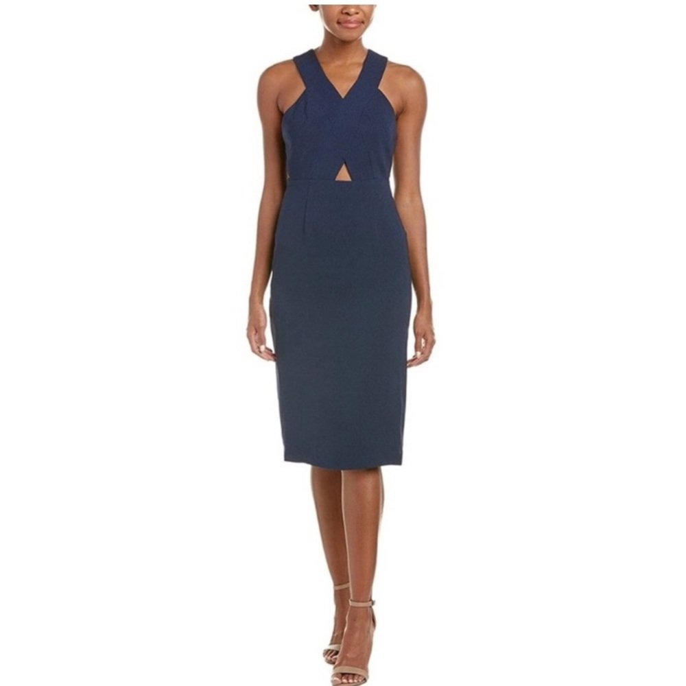 BCBGeneration Navy Blue V Neck Knee Length Criss Cross Back Dress - Size 4